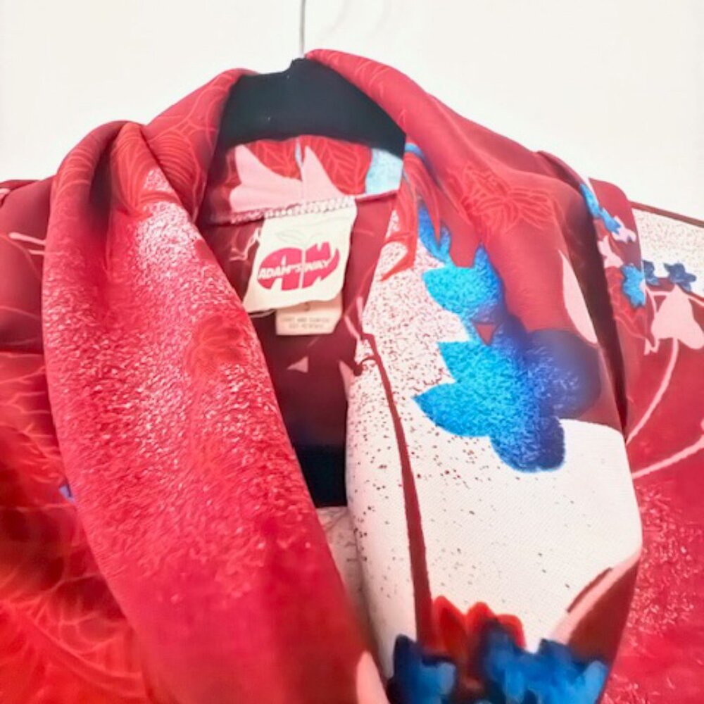 Vintage 70s Adam’s Way Dress – Abstract Floral Print, Cowl Neck, Union Made